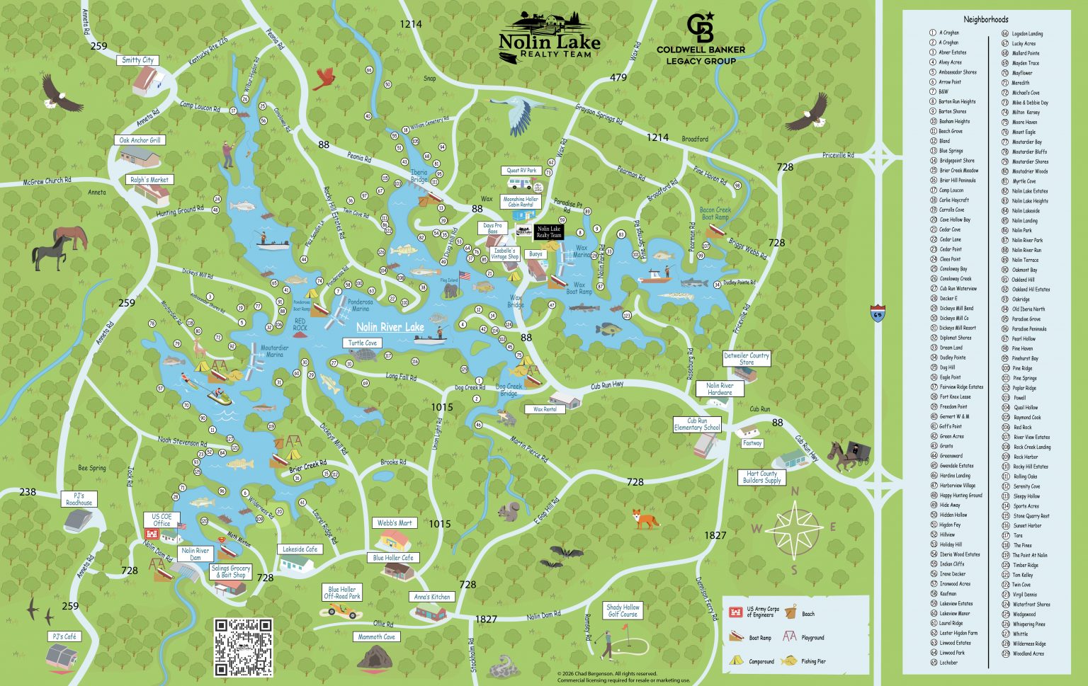 Custom illustrated map of Nolin Lake by Nolin Lake Realty Team